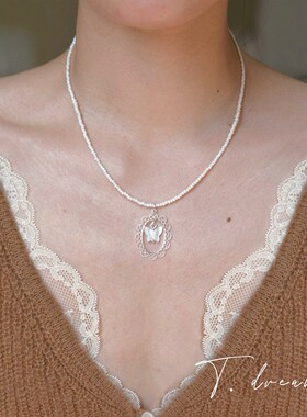 仲夏夜之梦蕾丝镂空白蝶贝项链