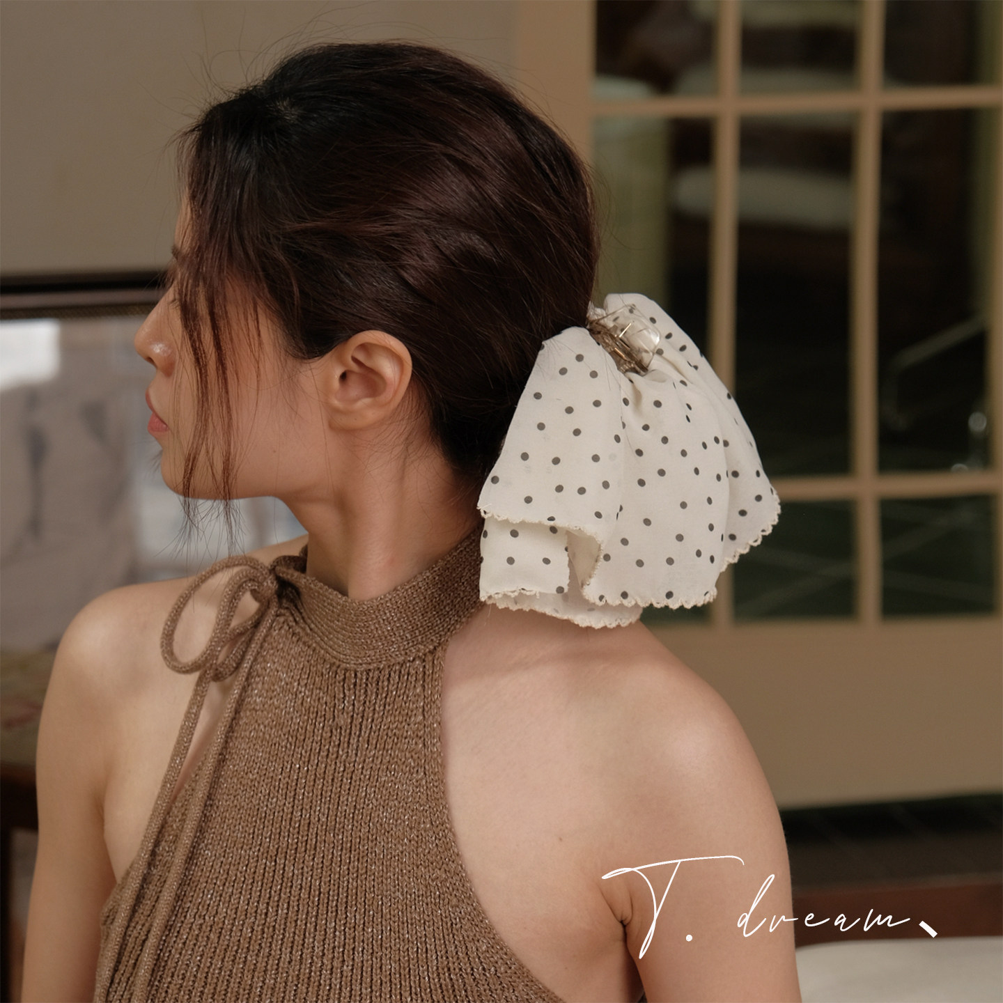 《罗马假日》法式复古双层波点头花抓夹小号鲨鱼夹半扎发发卡头饰