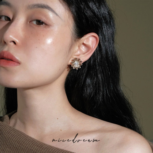 Nicedream小众法式金花朵耳钉