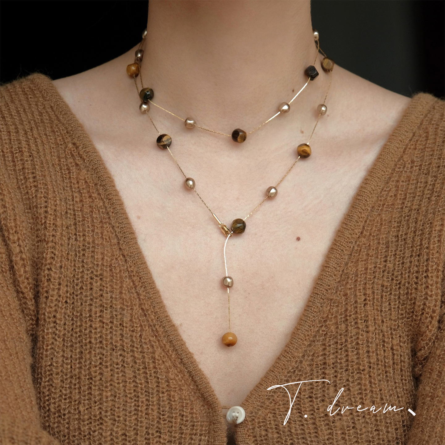 nicedream虎眼珍珠间隔多戴项链