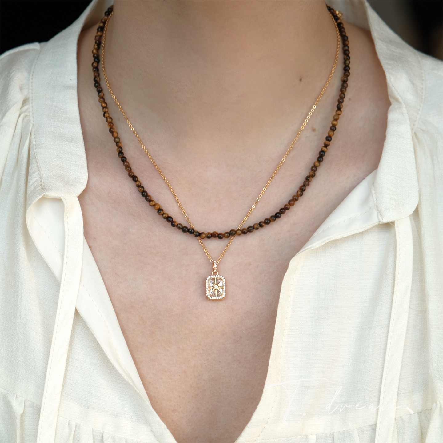 nicedream叠戴虎眼石八芒星项链