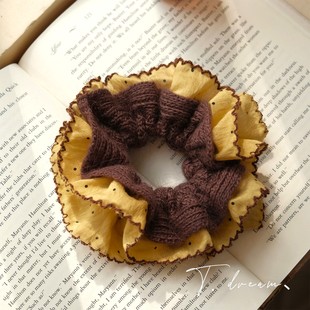 复古头绳头饰 波点花边毛线大肠发圈发饰女丸子头法式 黄油曲奇