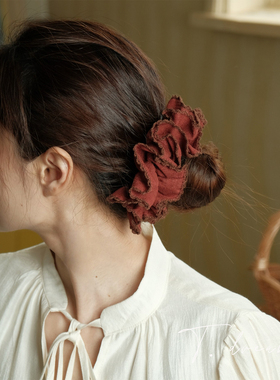 《复古红妆》百搭花边棉麻大肠发圈发饰女丸子头法式复古头绳头饰