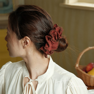 复古头绳头饰 百搭花边棉麻大肠发圈发饰女丸子头法式 复古红妆