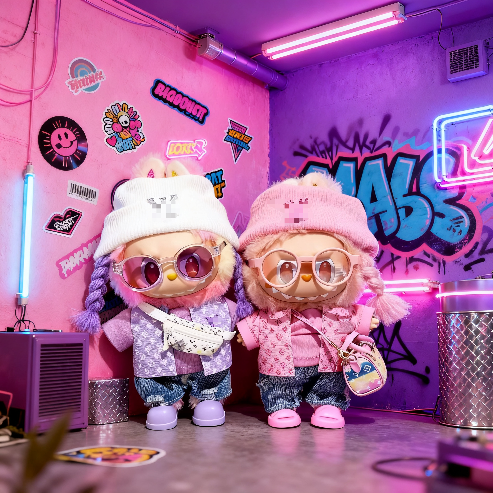 labubu拉布布娃衣麻花辫多巴胺可爱潮服套装一二三代通穿衣服新款