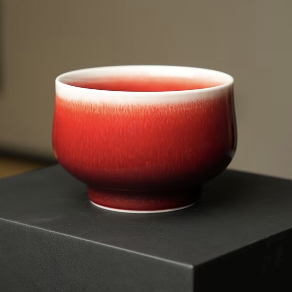 正品景德镇郎红元宝杯陶瓷纯手工郎红主人杯功夫茶具自用送礼茶具