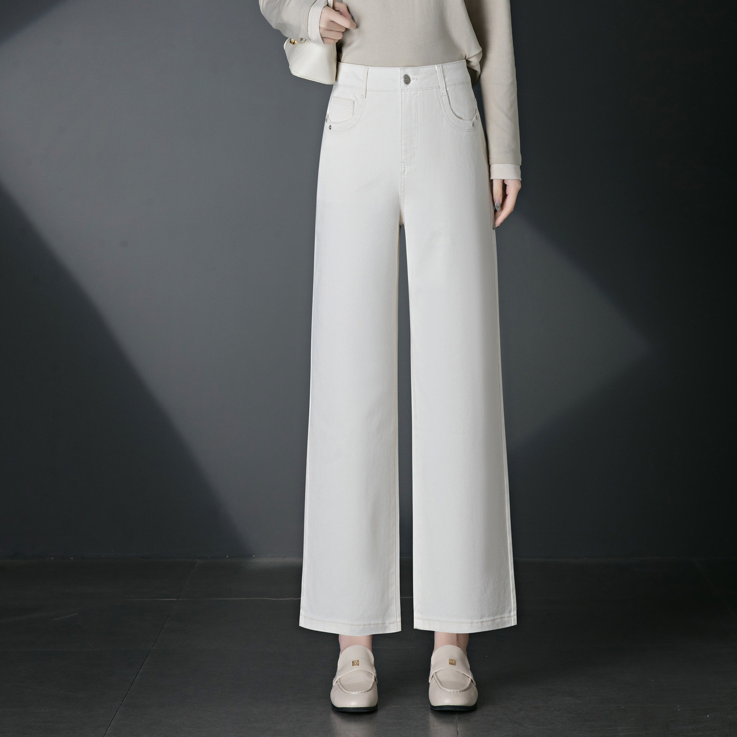 白色阔腿裤女2026春夏新款高腰九分显瘦垂感小个子百搭休闲裤气质