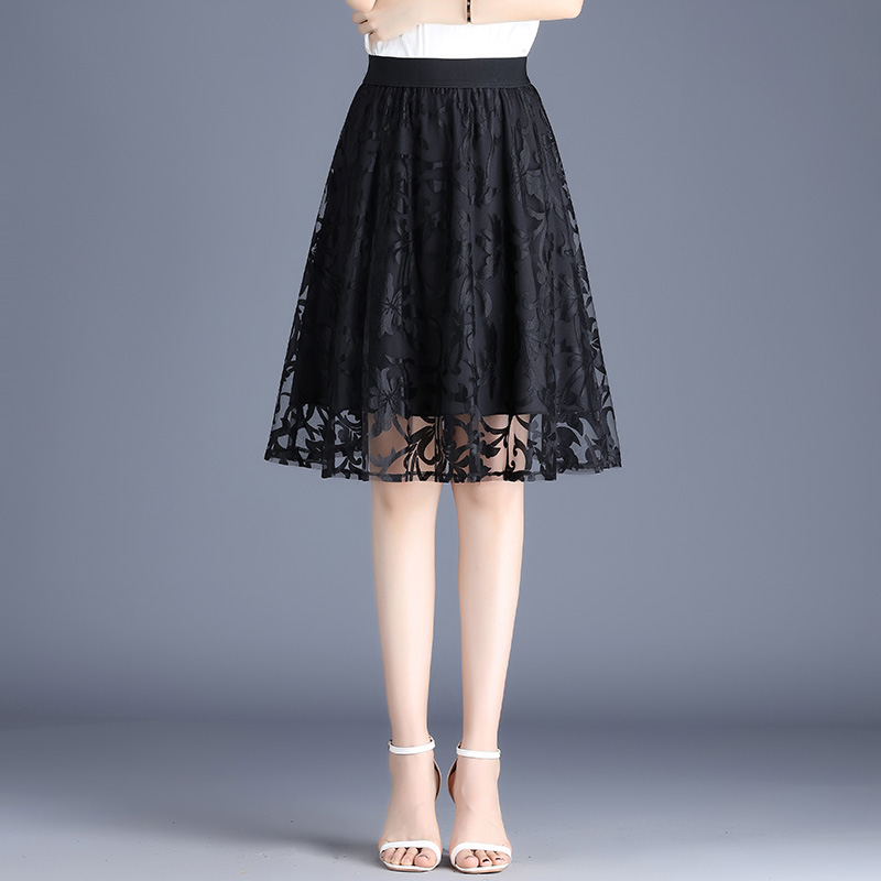 黑色网纱裙短裙a字裙女夏季2025新款半身裙松紧腰垂感显瘦伞裙子