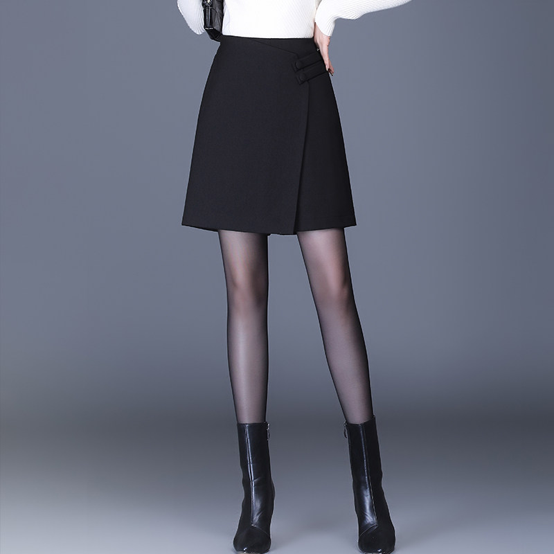 黑色裙裤女短裤2021秋冬新款高腰包臀a字裙不规则职业休闲半身裙