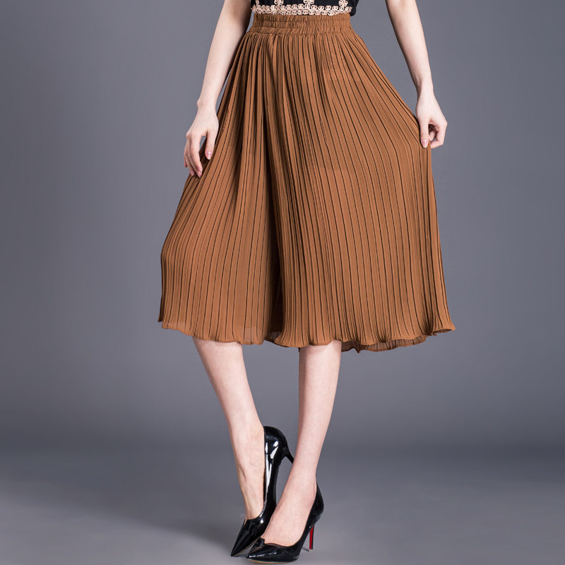 百褶裙裤女夏季大码宽松雪纺阔腿裤2023新款松紧腰休闲七分裤裙薄