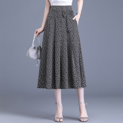 小碎花雪纺半身裙女夏季2026新款高腰a字裙中长款显瘦气质休闲裙