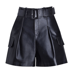黑色休闲皮短裤女高腰2025春秋新款宽松a字阔腿裤外穿显瘦PU皮裤