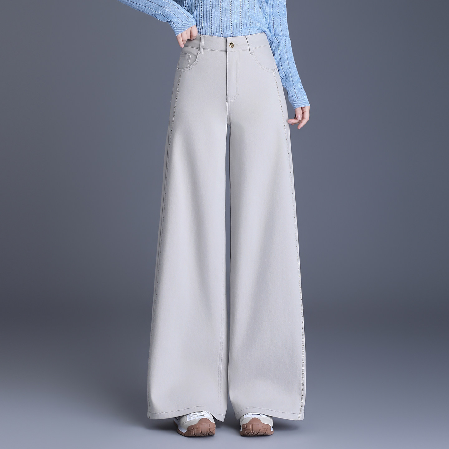 休闲高腰阔腿牛仔裤女2026春季新款宽松显瘦百搭直筒长裤慵懒风
