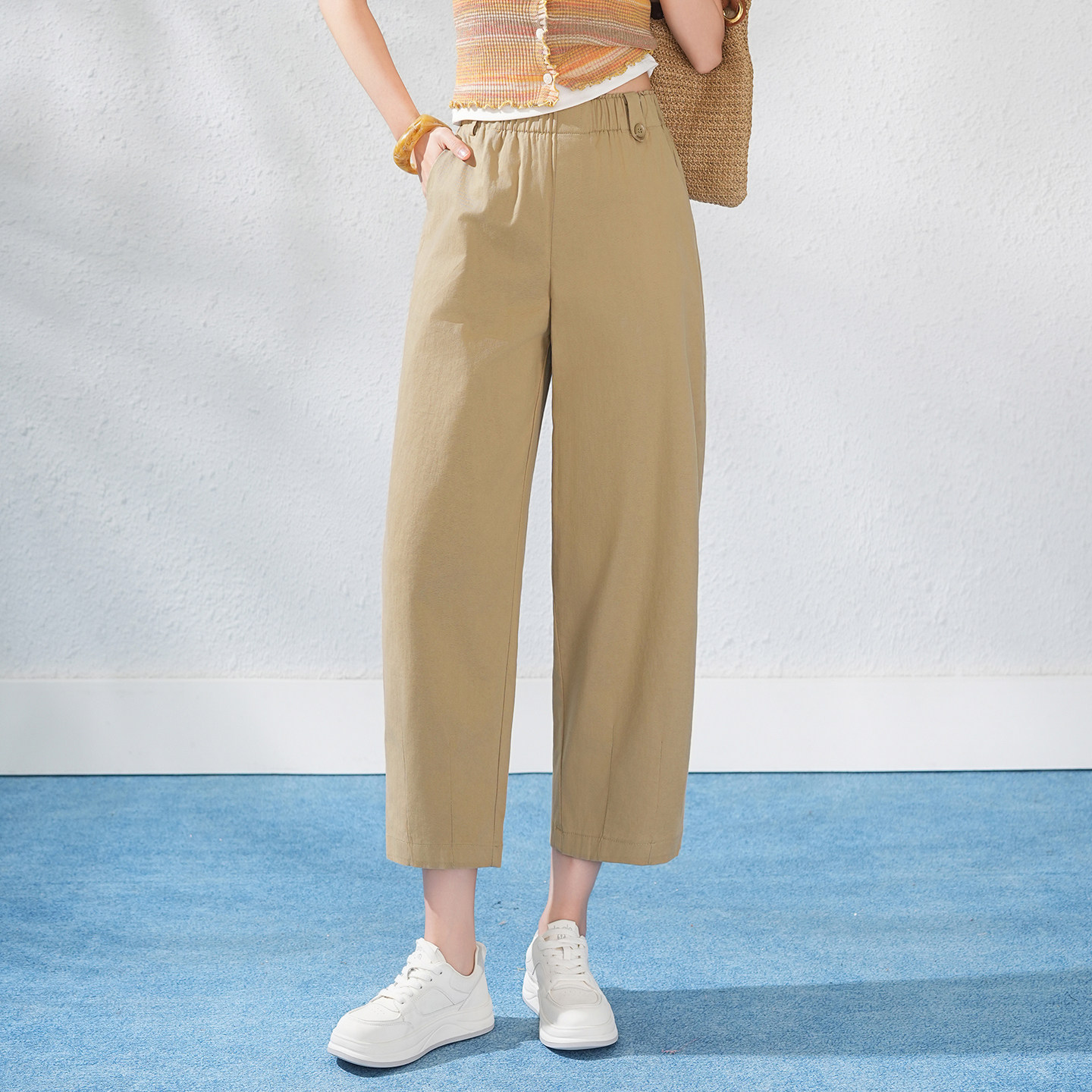 高腰卡其色阔腿裤女九分裤宽松垂感显瘦小个子休闲裤2026春夏新款