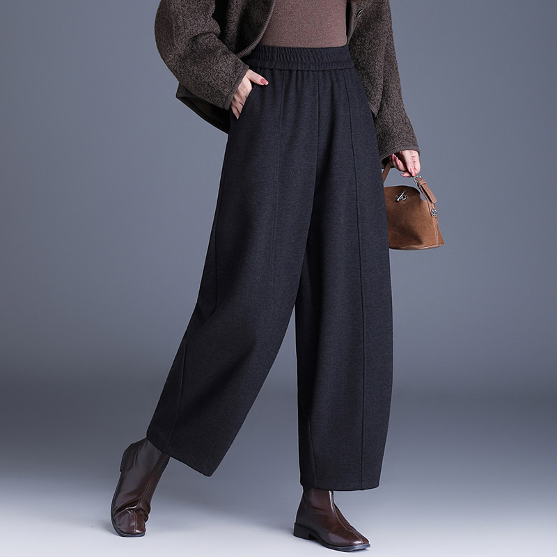 时尚宽松弯刀休闲裤女秋冬2025新款松紧腰遮肉阔腿灯笼裤厚款长裤