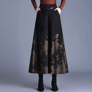 休闲裙裤 高腰宽松九分大脚裤 子 女2025秋冬新款 洋气提花毛呢阔腿裤