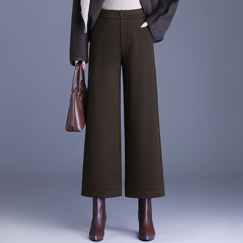 松紧腰加厚九分阔腿裤女秋冬季2025新款显瘦通勤百搭休闲直筒裤