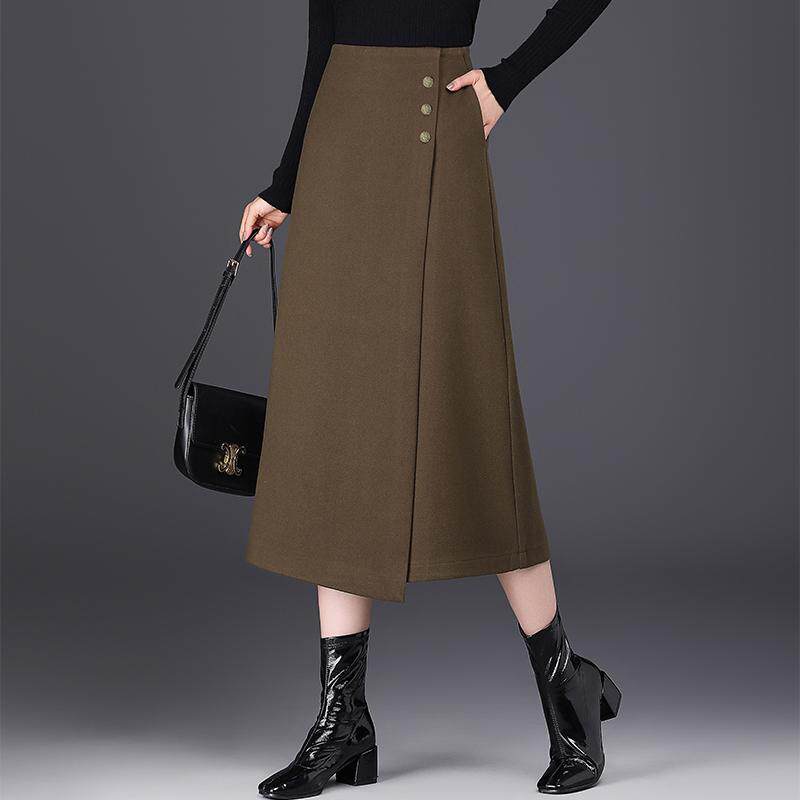 不规则毛呢半身裙女秋冬2025新款高腰显瘦气质a字包臀裙中长裙子