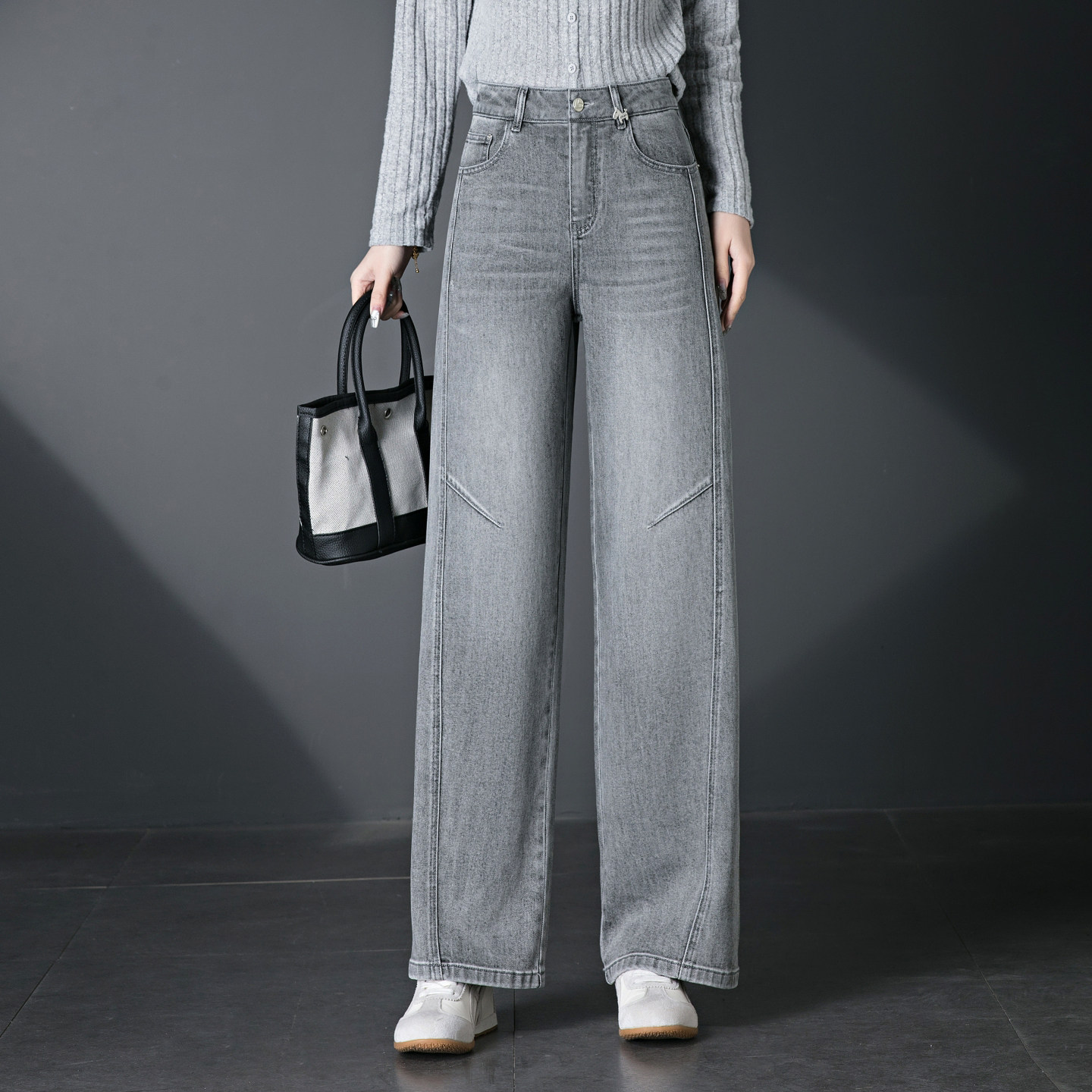 高级感灰色阔腿牛仔裤女2026春夏新款高腰宽松百搭显瘦垂感直筒裤