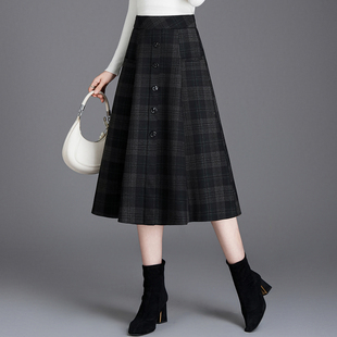 高腰遮胯格子中长款半身裙女2025春秋新款气质简约百搭显瘦A字裙