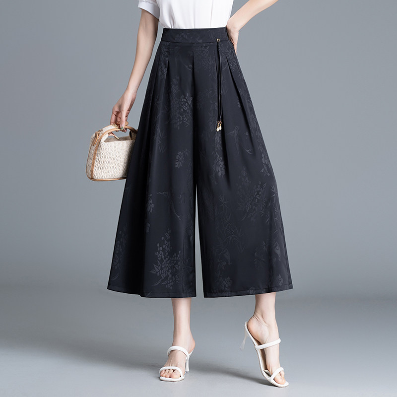 新中式高腰阔腿裤女2026春夏季薄款九分垂感显瘦宽松黑色裤裙百搭