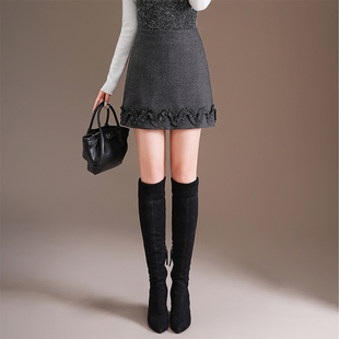 木耳边a字短裙半身裙女秋冬2025新款高腰显瘦小个子休闲包臀裙子