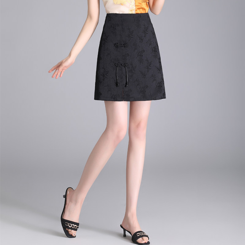 国风a字短裙半身裙女2026春夏新款高腰气质提花显瘦新中式包臀裙