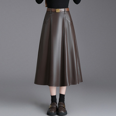 中长款PU皮裙半身裙A字裙