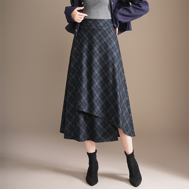 韩系复古不规则格子半身裙女2025秋季新款中长款垂感显瘦a字裙子