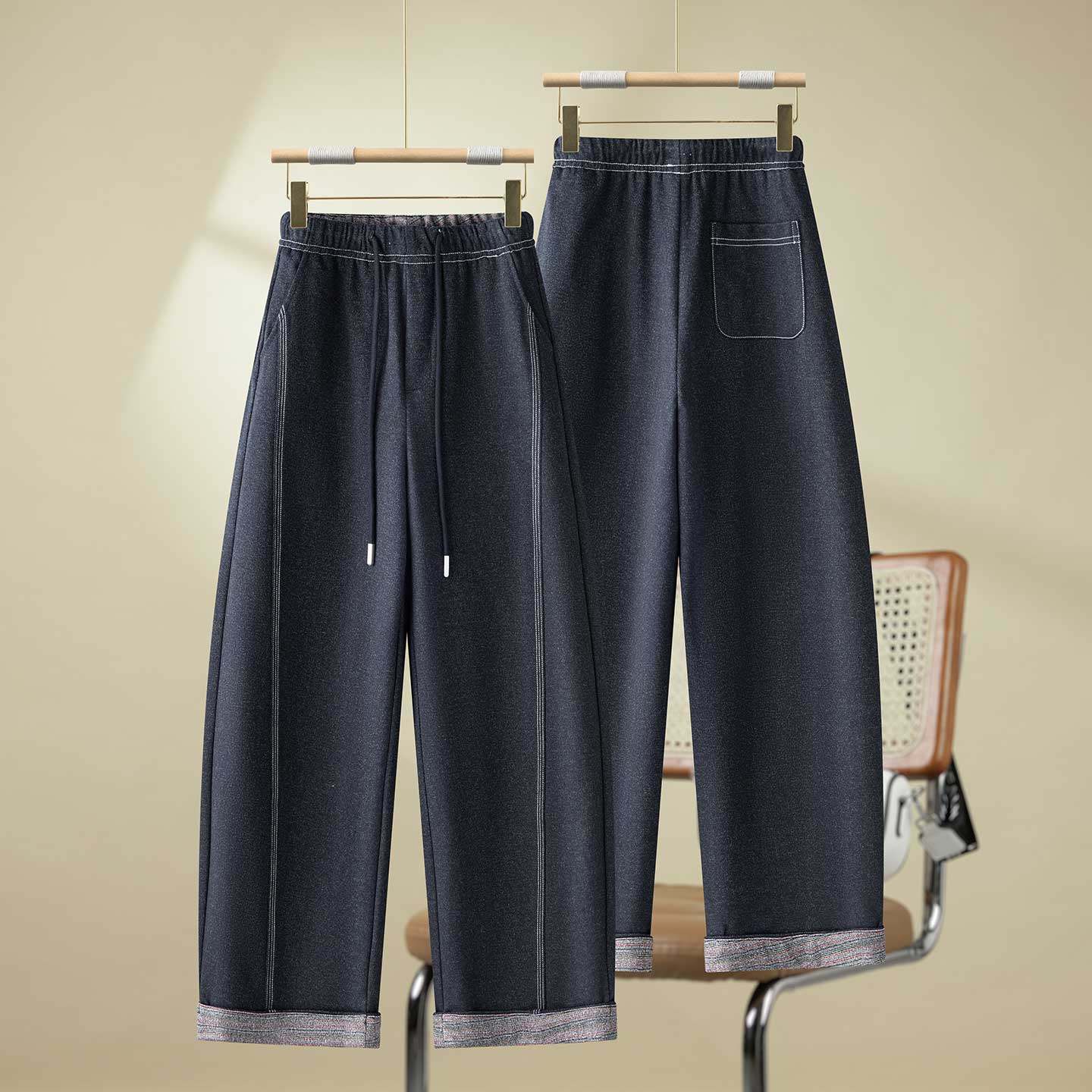 松紧腰牛仔弯刀裤女2025秋季新款宽松阔腿休闲裤时尚百搭直筒长裤