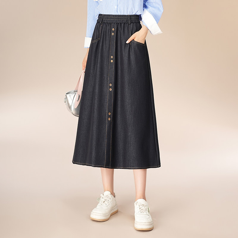 时尚休闲牛仔裙女春季2026新款松紧高腰垂感显瘦a字裙百搭半身裙