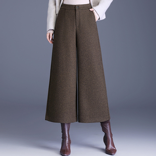 显瘦大脚裤 毛呢阔腿裤 高腰宽松垂感休闲裤 女秋冬2025新款 厚 八分裤