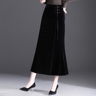 国风金丝绒鱼尾裙包臀半身裙长裙