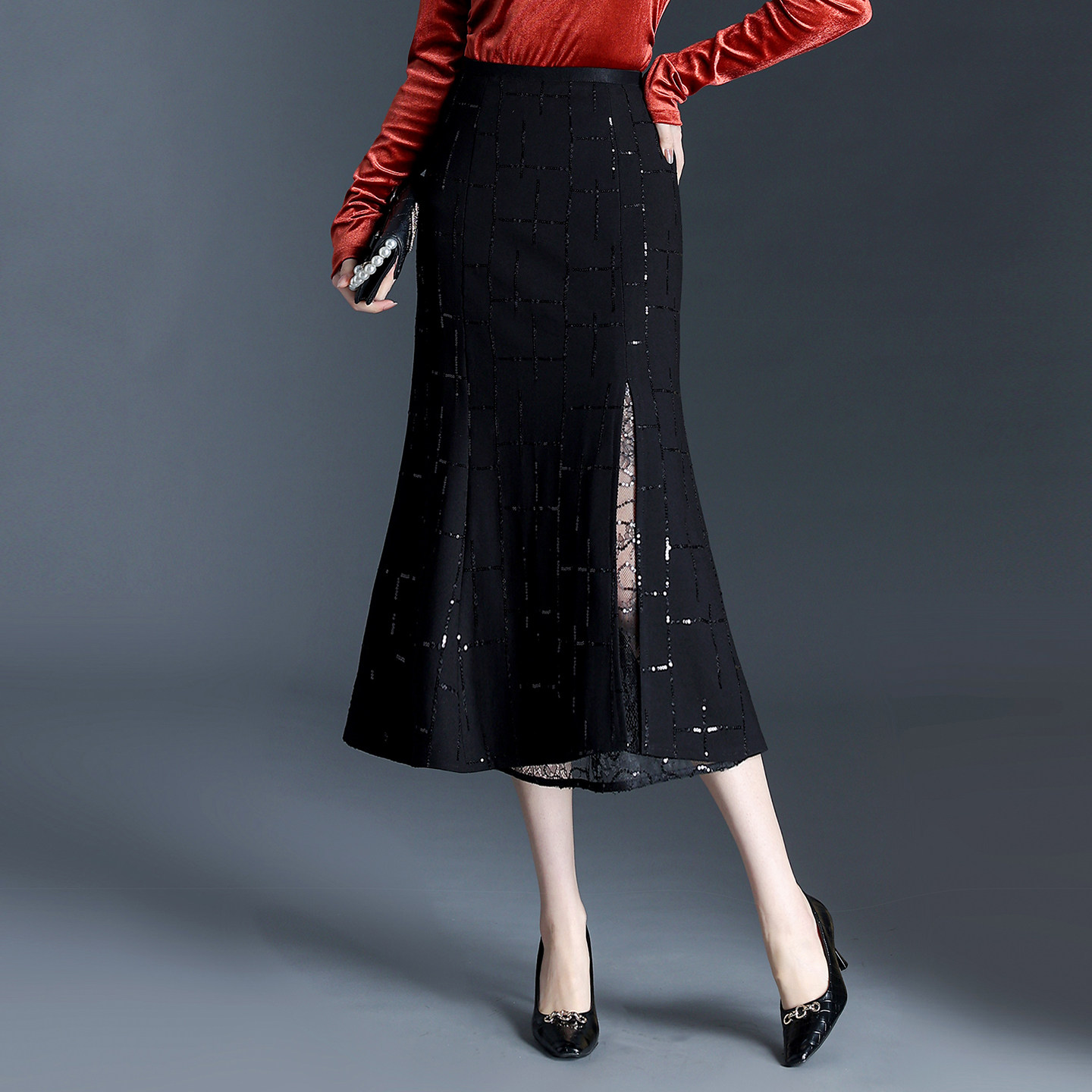 气质开叉蕾丝亮片鱼尾半身裙女春季2026新款高腰显瘦通勤包臀裙子,女装/女士精品,半身裙,淘宝优惠券,粉丝福利购,淘宝优惠卷