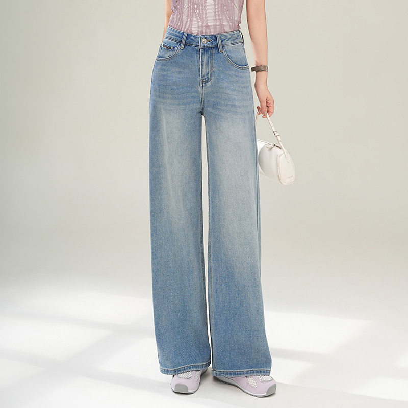 浅色牛仔阔腿裤女2026新款春夏时尚高腰显瘦直筒长裤百搭休闲裤子
