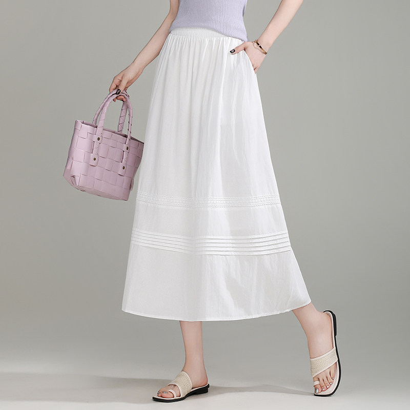 白色松紧腰a字裙子半身裙女春夏2026新款简约气质显瘦遮胯中长裙
