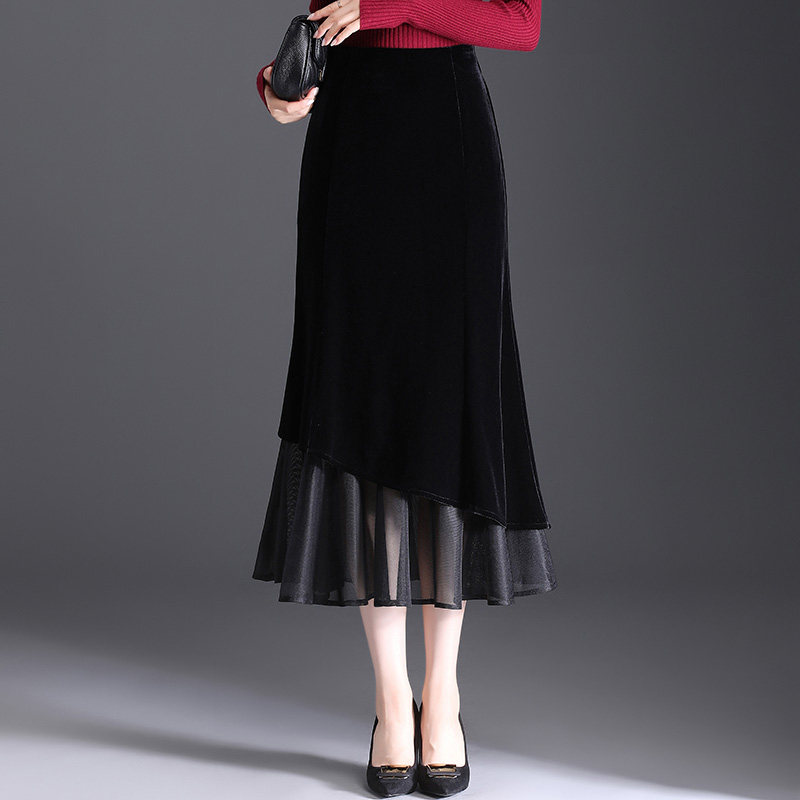 网纱拼接鱼尾裙半身裙女2026年春季新款中长款高腰显瘦包臀裙子