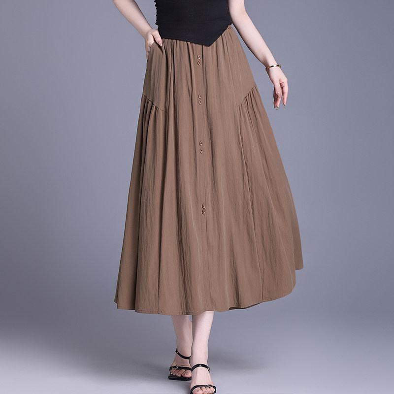 简约百搭半身裙女2026春夏新款松紧腰遮胯气质显瘦中长大摆A字裙