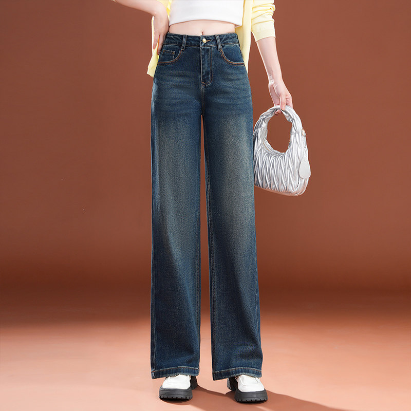 2026春季新款高腰复古直筒牛仔裤女显瘦垂感百搭休闲裤阔腿长裤子