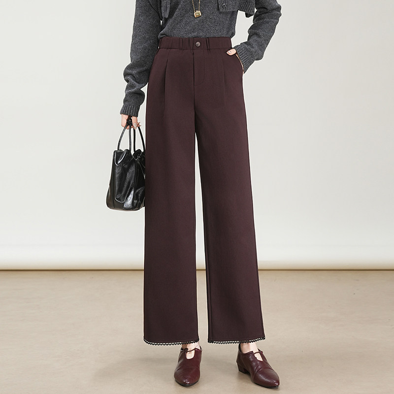 时尚松紧腰九分阔腿裤女2025秋季新款通勤显瘦直筒裤小个子休闲裤