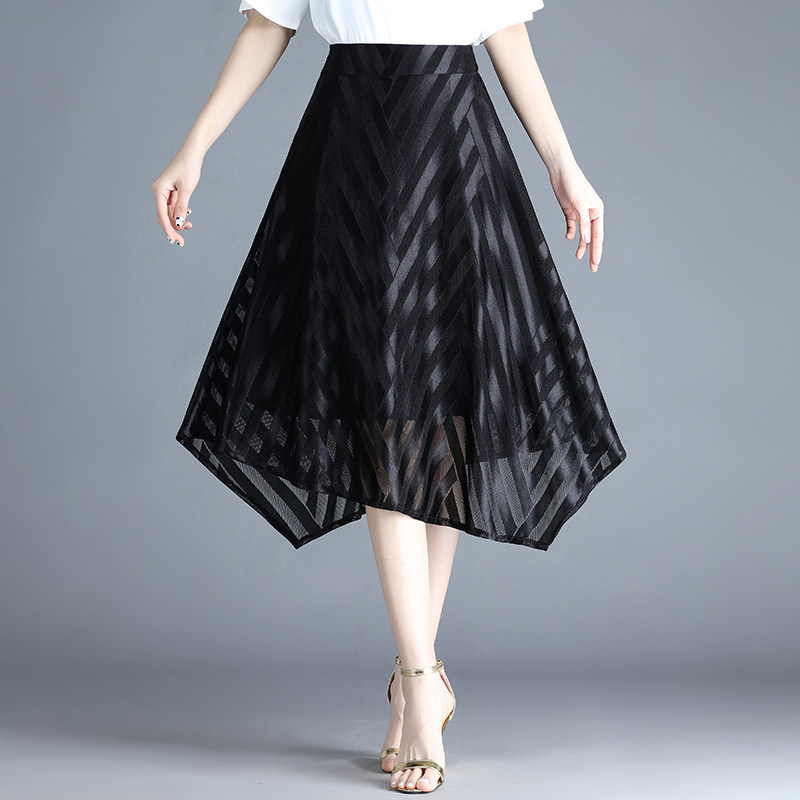 不规则a字裙黑色纱裙女夏季2025新款高腰垂感半身裙中长显瘦伞裙