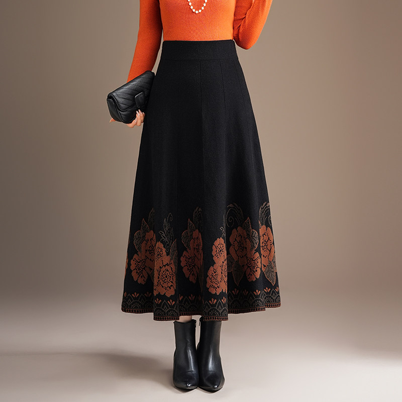 大码针织半身裙女秋冬长裙2025新款高腰a字大摆裙遮胯显瘦毛线裙