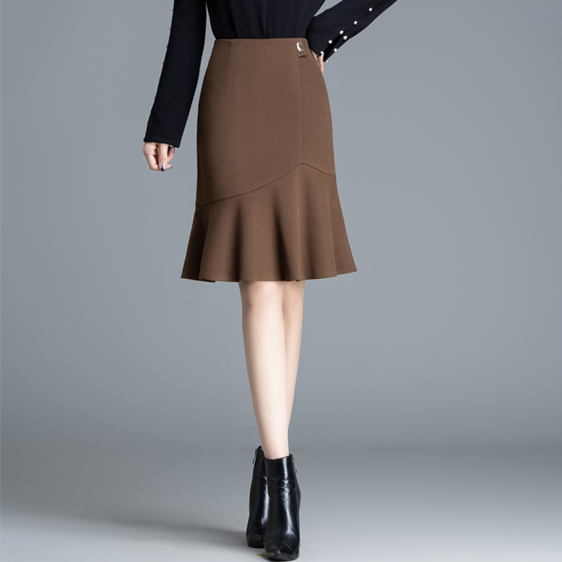 毛呢鱼尾裙时尚气质中裙高腰显瘦半身裙韩版包臀裙2025秋冬季新款