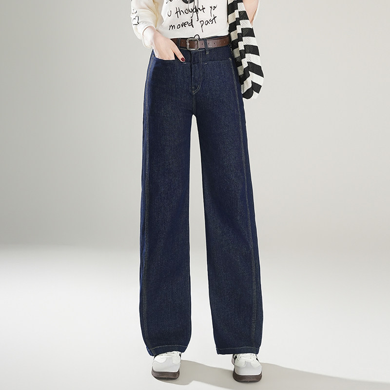 复古高腰牛仔裤女春季2026新款宽松显瘦阔腿直筒长裤百搭休闲裤子