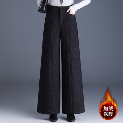 毛呢阔腿裤冬季加绒保暖宽松长裤