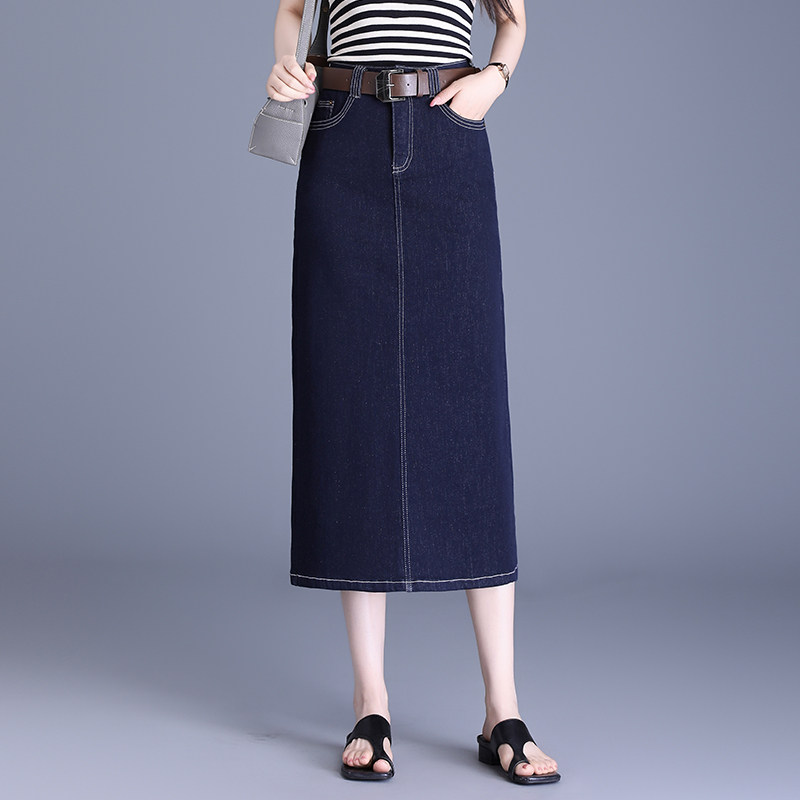 丹宁蓝牛仔半身裙女中长款2025夏季新款高腰显瘦开叉包臀一步裙子