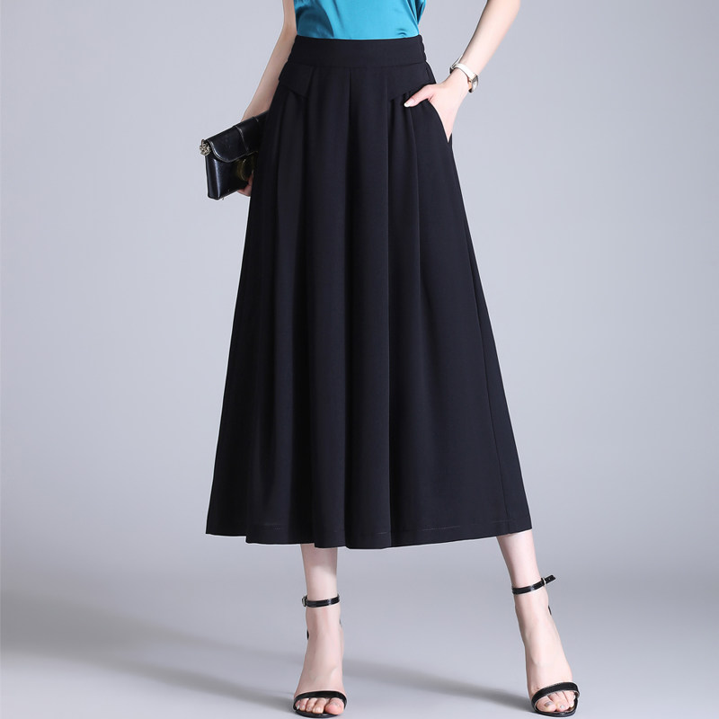 冰丝阔腿裤裙裤女夏季2023新款高腰大码宽松休闲裤垂感薄款八分裤