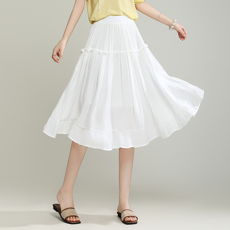 白色半身裙女2026春夏新款高腰显瘦中长款透气A字裙休闲裙大摆裙