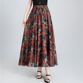 2025夏季 新款 松紧高腰印花长裙半身裙女垂感气质a字大摆跳舞裙子