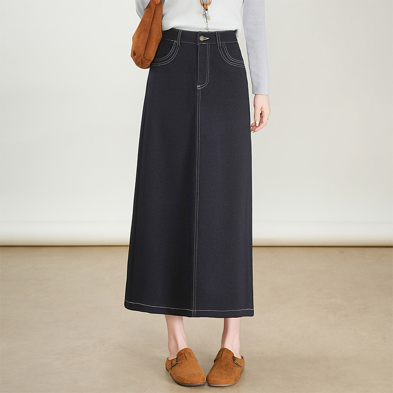 深蓝直筒牛仔裙子半身裙女2026春秋新款显瘦包臀长裙子百搭休闲裙